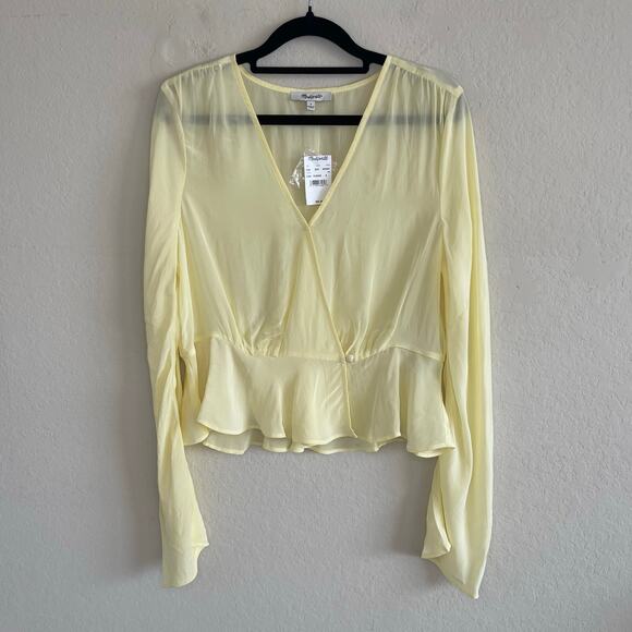 Madewell Bell Sleeve Wrap Top in Candlelight Pale Yellow NEW - Size 4 - Picture 5 of 8